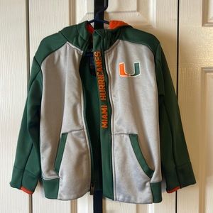 Miami Hurricanes Size 4 Boys zip up hoody.